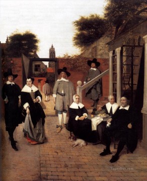 ピーテル・デ・ホーホ Painting - デルフトの中庭の家族の肖像 ジャンル ピーテル・デ・ホーホ